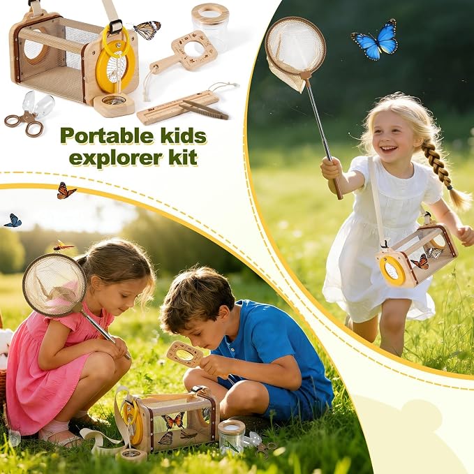 Wooden Bug Catcher Kit for Kids,10PCS Kids Bug Catching Kit with Bug Collector,Butterfly Net,Magnifying Glass,Toddler Bug Habitat Outdoor Explorer Kit Bug Collection,Nature Gift for Boys&Girls - Image 8