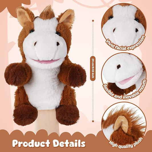 Animal Hand Puppets 11 Inch Sea Turtle Plush Dinosaur Animals Hand Puppet Toys Role-Play Toy Puppets for Kids Storytelling Imaginative Pretend Play Teaching Preschool(Horse)