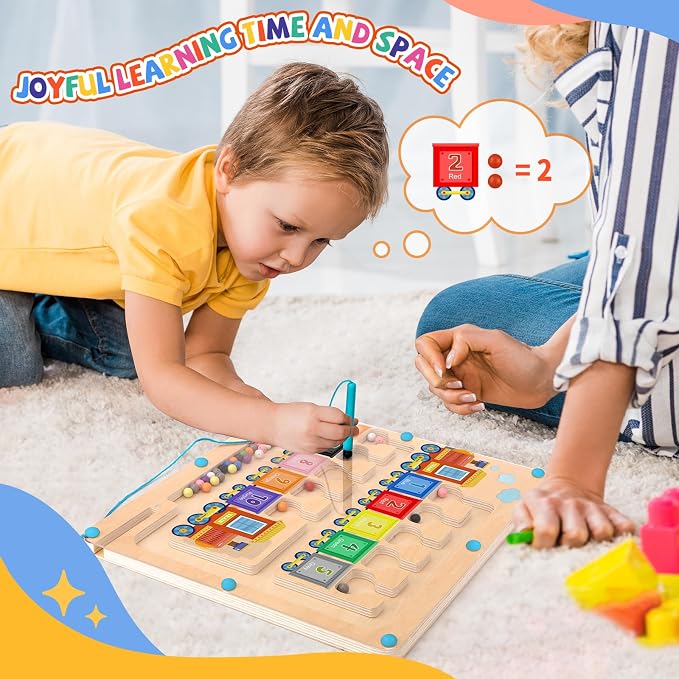 wakeInsa Magnetic Color and Number Maze,Montessori Toys for 2-5 Years Old Boys,Wooden Magnet Balls Puzzles,Toddler Busy Board,Preschool Learning Activities,Christmas & Birthday Gift for Kids - Image 6