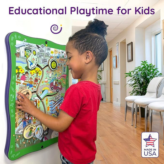 Safety Road Sensory Wall Panel for Kids 24+ Months – Interactive Toddler Wall Activity Toy w/ 6 Non-Removable Figures – Kid Busy Board for Classrooms, Daycares, Pediatric Offices – 22"x16"