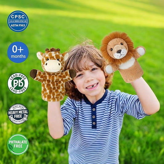 Soft Hand Puppet Large Safari Animal for Story Time Teaching Educational Toy Adult Hands Fit Washable Stuffed Long Neck Giraffe