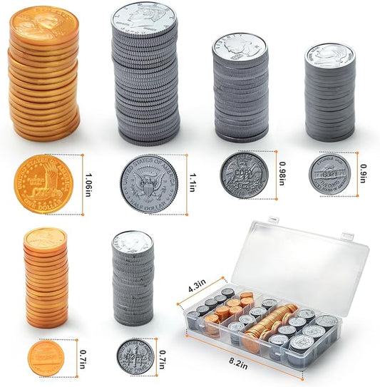 TOMMYHOME Fake US Coins Play Money 300 PCS Set – 6 Types of Coins,Realistic Prop Money for Kids,Toy Cash Register, Pretend Play Toys – Homeschool Teaching Supplies(307) - Image 2