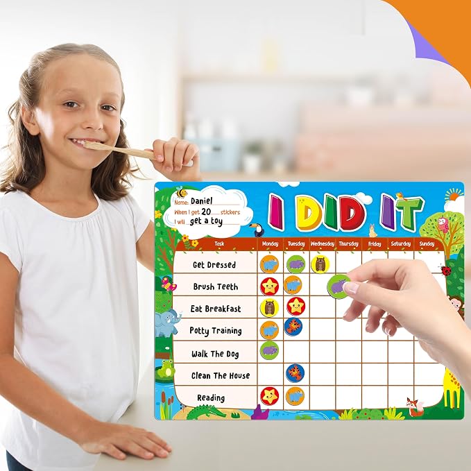 Magnetic Reward Chart, Dry Erase Task Board-One Chart & 72 Magnetic Reward Magnets, Jungle Theme Behavior Tracker for Daily Routine, Potty Training - Image 7