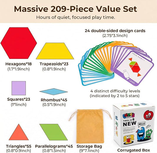 LovesTown 209 PCS Shapes Wooden Pattern Blocks for Kids - Image 2