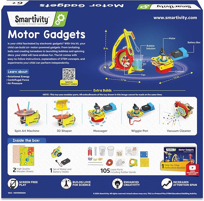 Smartivity 10-in-1 Motor Powered STEM Engineering Kit for Kids I 10+ Fun Electronics Projects for Smart Kids | DIY Science Kit/Toy for Ages 6,7,8,9,10,11,12 Years Old Boys & Girls