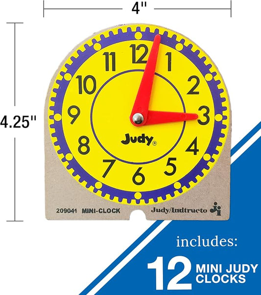 Judy Carson Dellosa 12 Mini Judy Clocks Set, 4" x 4" Learning Clock for Kids Ages 4-8, Kids Analog Clock for Teaching Time, Teaching Time Activity Set for Schools, Homeschool and Daycare - Image 2