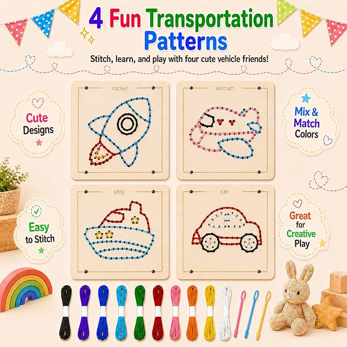 Montessori Wooden Lacing Toys for Toddlers and Kids Ages 2-4 5-7, Sewing Kit Fine Motor Skill Busy Board, Education Sensory Preschool Toy for 1 2 3 4 Year Olds, Birthday Gift for Boys and Girls - Image 6