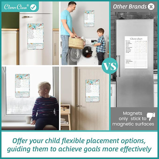 Clever Clean Dry Erase Chore Chart for Kids, Reusable Reward Chart, Non-Magnetic Kids Chore Board Clings to Any Smooth Surfaces, 6 Dry Erase Markers Included (Video Game) - Image 2