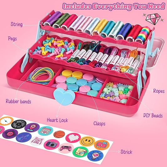 Hewaurorion Friendship Bracelet Making Kit Toys, Arts and Crafts String Maker Tool for Kids Ages 8-12, Bracelet DIY Christmas Birthday Present Gifts for Teen Girls (Red/Pink)