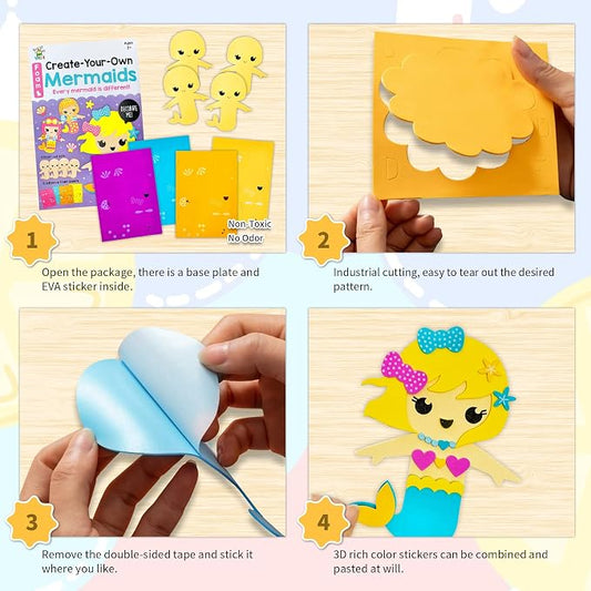 VKPI 4 Pieces EVA Foam Art Crafts Gift Kit, Creative Make Your Own Mermaids, Cartoon Foam Paper Craft Projects for Kids Ages 4+ Toddler, Preschool Learning Toy for Birthday Party Favor Supplies - Image 2