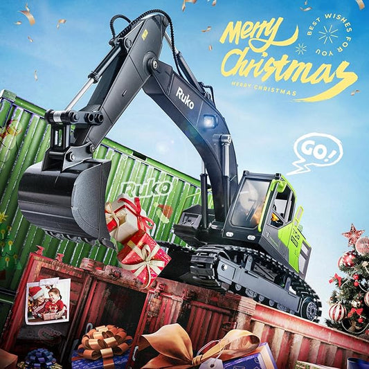 Ruko 1661 Remote Control Excavator Toys for Boys, 2.4Ghz RC Construction Vehicles with Metal Shovel & Simulated Lights Gift for Kids