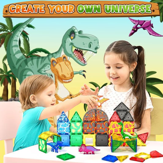 Magnetic Tiles Lava Dinosaur Toys Magnetic Blocks Building Set for Kids 3+ - Image 2