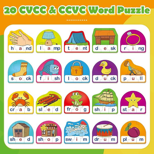 CVCC & CCVC Puzzle Cards for Kids,Phonics Games,Speech Therapy Toys for Toddlers,4 Alphabet Letter Word Puzzle,Learning Reading Spelling Games,Preschool Kindergarten Classroom Must Haves - Image 2