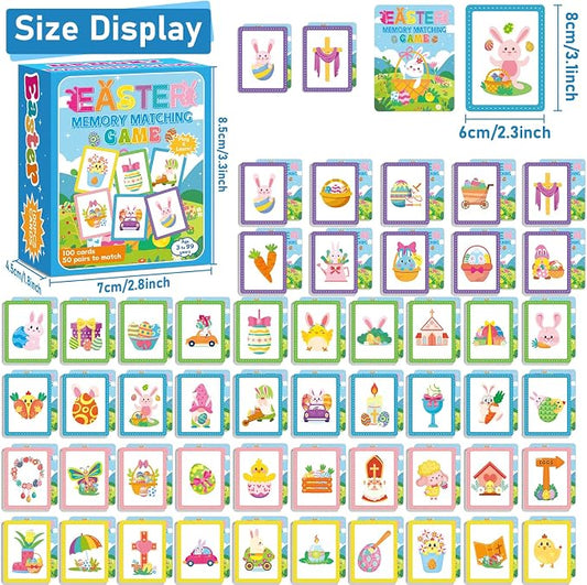 gisgfim 100 PCS Memory Matching Game Easter Concentration Memory Games Card Learning Educational A Fun & Fast Easter Egg Bunny Religious Cross Matching Games - Image 2
