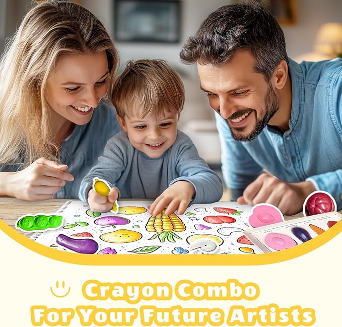 R&DLanci Toddler Crayons 8 Count, Non Toxic Washable Crayons for Toddlers, Unbreakable Easy-Grip Vegetable & Fruit Shaped Crayon for Little Hands, Art and Craft Supplies for Kids