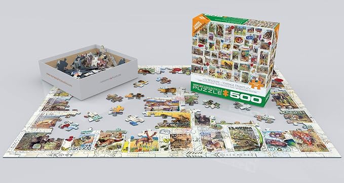 EuroGraphics (EURHR) Wildlife Vintage Stamps 500Piece Puzzle 500Piece Jigsaw Puzzle - Image 3