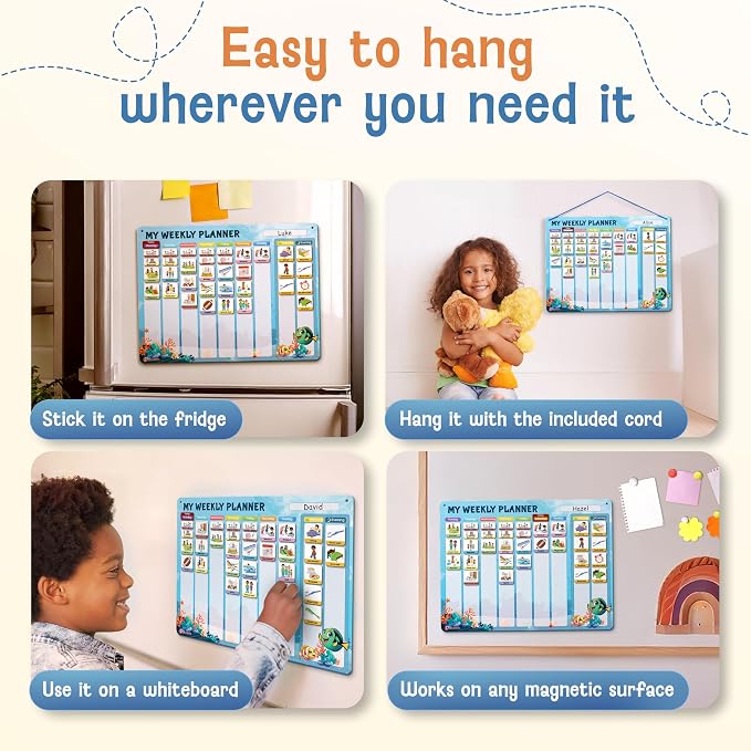 LIKARTO Visual Schedule for Kids - 2-in-1 Weekly + Daily Schedule - Magnetic Schedule with 188 Magnets and Magnetic Backing - Chore Chart Kids - Routine Chart for Toddlers, Autism, ADHD - Blue - Image 7