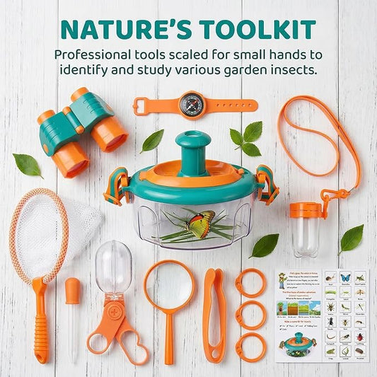 Bug Catcher Kit 13 Pcs - Insect Catching Set with Net, Habitat, Magnifier & Tweezers - STEM Outdoor Toy for Kids Age 3+ (Orange 13 Pcs) - Image 2