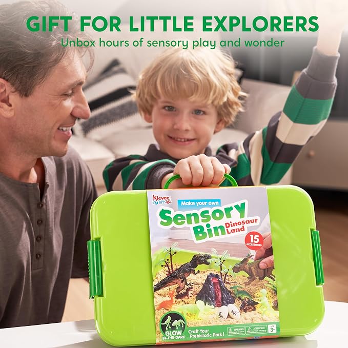 JOVA Klever Kits Dinosaurs Sensory Bin Toys for Kids with Glow in The Dark Dinosaurs, Sandbox with Lid Sand, Preschool Learning Activities Gifts for Boys Girls Age 3+ - Image 8