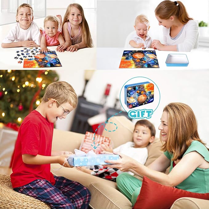 LELEMON 100 Pieces Jigsaw Puzzles for Kids Ages 4-8 Solar System Planets Jigsaw Puzzle for Kids Boys Girls Children Learning Educational Puzzles in a Metal Box Pack Toy - Image 7