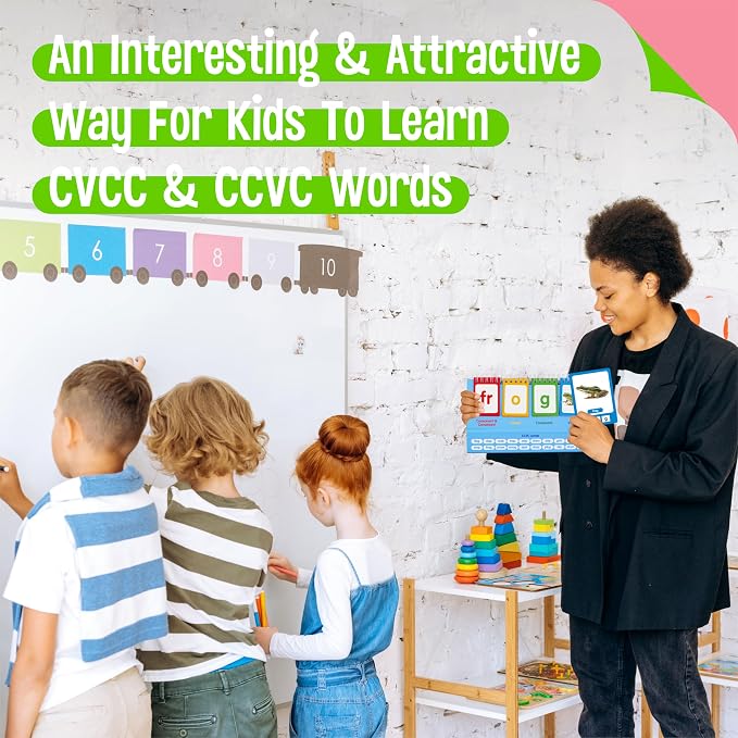CVCC & CCVC Flip Chart with Word Cards, 40 Words Builder Phonic Game, Foldable Flip Chart with 20 Word Cards, Manipulative Spelling Toy Educational Learning Tool for Students, School Supplies - Image 7