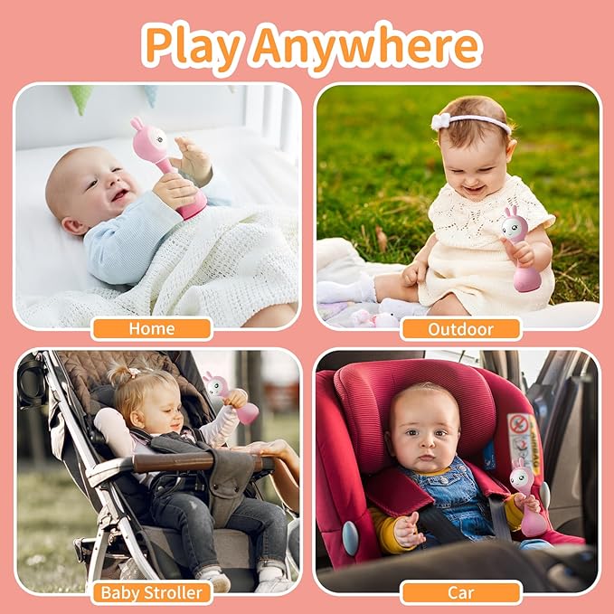 alilo Smarty Bunny Baby Rattle Musical Light Up Toys, Infants Newborns Baby Toys 0-3-6-12-18-24 Months,1 Year Old Boy Girl Gifts, 4 Music Modes and Color Recognition Function with 9 Color Card