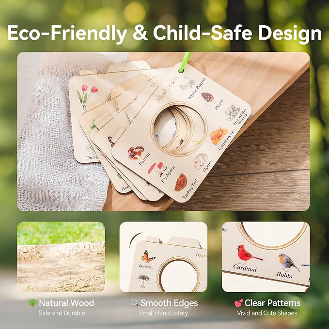 Magnifying Glass for Kids Wooden Montessori Educational Explore Toy Magnifying Glasses and Wood Bug Cards for Outdoor Adventure Birthday Gift for Boys Girls Ages 3+ - Image 7