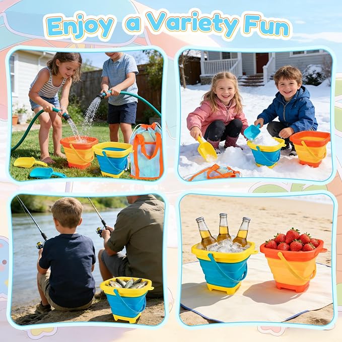 Beach Sand Toys with 2-Pack Collapsible Buckets & Shovels for Kids - Image 7