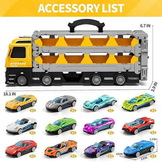 Transport Truck with 24pcs Die-Cast Cars Toys, Cars Toddler Toys Gifts for 2 3 4 5 6 7 Years Old Boys Girls
