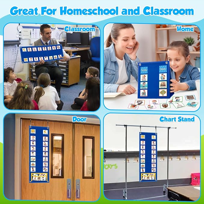 KIKIGOAL Kids Visual Schedule Calendar Chart, 2 in 1 Autism Daily Chore Routine Chart with 96 Cards Autism Learning Materials Bedtime Routine for Toddlers Home School - Image 7