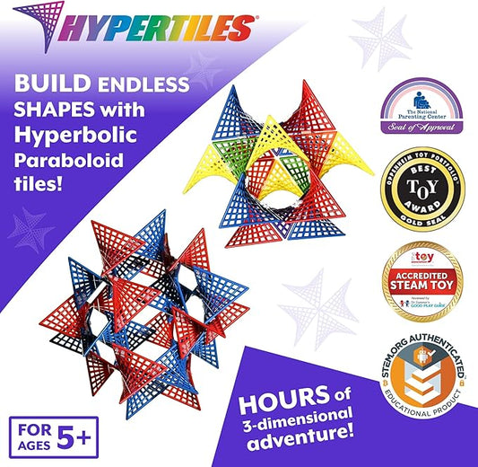 HyperTiles Hyperbolic Building Toy - 3" x 3" STEM Educational 3-Dimensional Adventure: 48 Tiles & 80 Connectors for Logic & Creativity - Infinite Shapes that Flex and Hinge - by Fun In Motion Toys