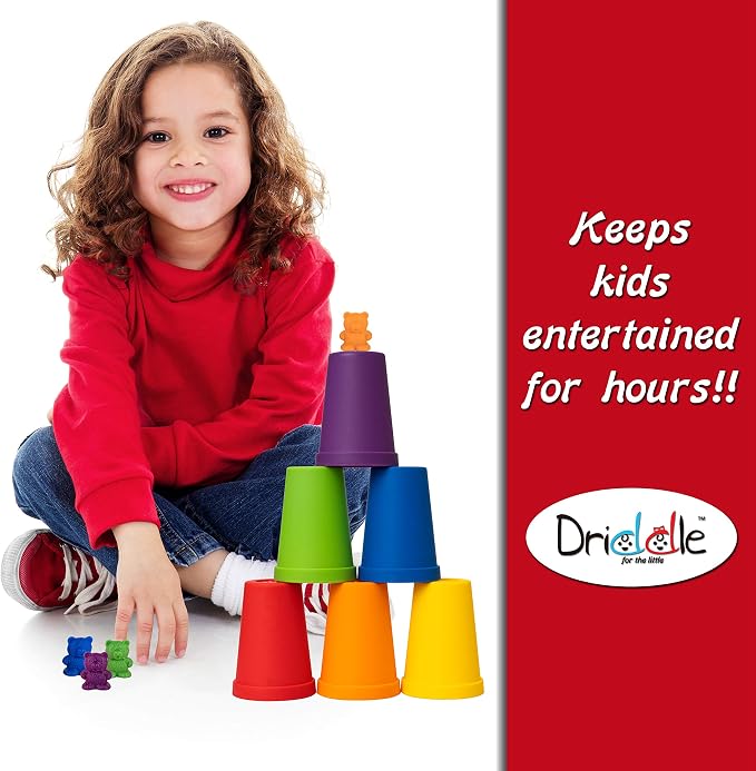 Driddle Colorful Counting Bears with Matching Cups - 60 Bears - Sort, Count & Color Recognition Learning Toy for Toddler & Kids - Montessori Education - Preschool Game - Image 6