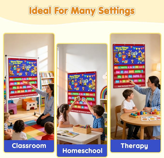 AKAYOK 2-in-1 Felt Board & Pocket Chart, 37”x28 Felt Board for Wall with 54 Self Adhesive Dots & 15 Dry Erase Sentence Strips, Flannel Boards Stories for Preschool, Early Literacy & Speech Therapy - Image 7