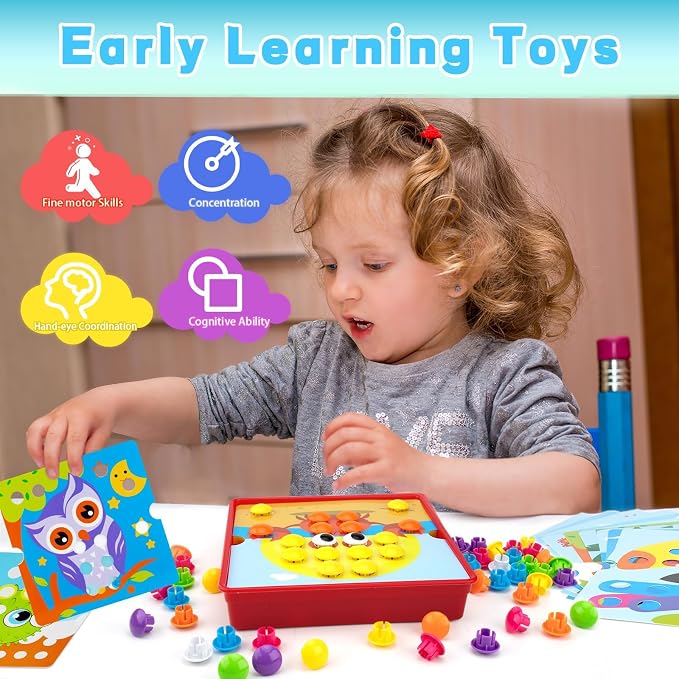 Button Art Pegboard for Toddlers - 12 Pics & 46 Buttons, Gift 3+ - Image 6