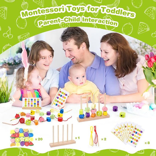 Appoft Montessori Wooden Beads Mastery Kit: Fine Motor Skills Builder for Toddlers 2-5 Stacking Blocks Lacing Beads Travel Learning Toys STEM Gifts for 2 3 4 5 Year Old Boys Girls Toys for Ages 2-4 - Image 2