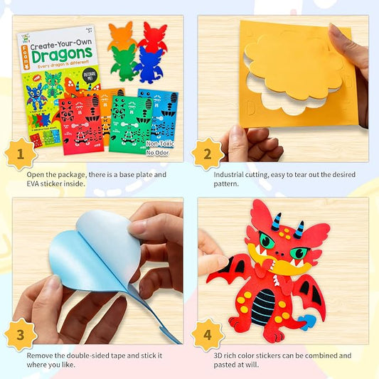 VKPI 4 Pieces EVA Foam Art Crafts Gift Kit, Creative Make Your Own Dragon, Cartoon Foam Paper Craft Projects for Kids Ages 4+ Toddler, Preschool Learning Toy for Birthday Party Favor Supplies - Image 2