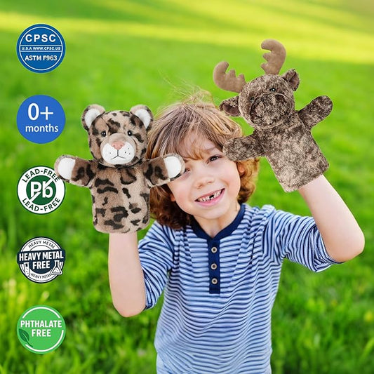 Puppet for Kids Gift for Boys Girls Interactive Role Play Animal Hand Toy Stuffed Plush Wild Animal Safari Educational Tool Leopard