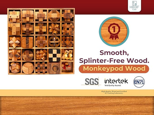 BSIRI 25 in 1 Wooden Brain Teaser Puzzles for Adults and Teens or Kids Interlocking 3D Mini Wood Mind Games Hand and Mind Puzzle Teasers Assembly & Disentanglement Set Toys Coffee Table Games Gift