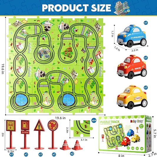 64PCS Puzzle Track Car Set Toys for Kids Boys, Toddler Toys Gifts for 3 4 5 Year Old, Floor Puzzle Tracks Car for Boys Ages 3-5 4-6, for 3 4 5 6 Year Old
