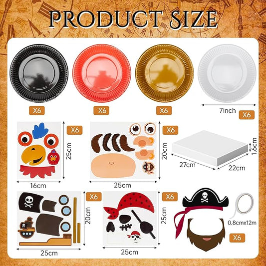 24 Pack Arts and Crafts Kits for Kids, DIY Creative Pirate Paper Plate Craft Kit, Make Your Own Pirate Plate Crafts Sets, Fun Preschool Classroom Birthday Party Art Activities for Boy & Girl