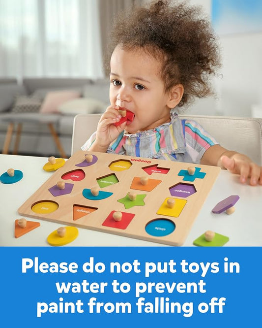 Coogam Montessori Toy Wooden Shape Peg Puzzle, Fine Motor Color Matching Sorting Board, Early Learning Educational Activity Toy Gift for Preschool Toddler Baby 3 4 5 Year Old - Image 2