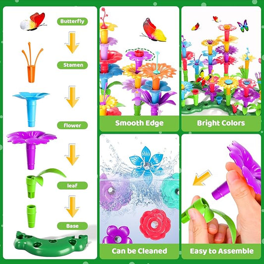 Doloowee 102Pcs Flower Garden Building Toys for Girls 3 4 5 6 7 Year Old, Upgrade DIY Building Stacking Toys, STEM Preschool Educational Toddler Toys Brain Development Kindergarten Kids Toy