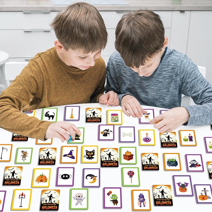 gisgfim 100 PCS Memory Matching Game Happy Halloween Concentration Memory Games Card for Kids Educational Ages 3-8 A Fun & Fast Halloween Theme Matching Games - Image 7