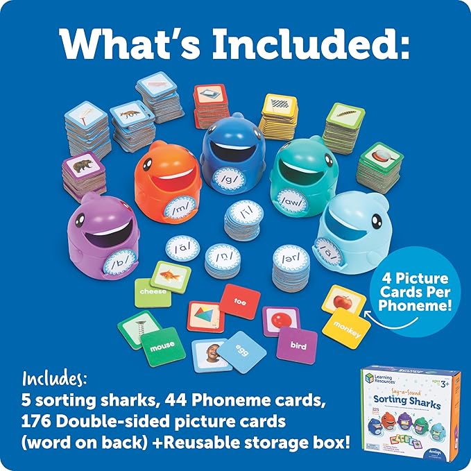Learning Resources Say-a-Sound Sorting Sharks - Montessori Toys, Kindergarten Learning Activities, Phonemic Awareness Flash Cards, Dyslexia Tools for Kids, Speech Therapy Materials, Learn to Read - Image 6