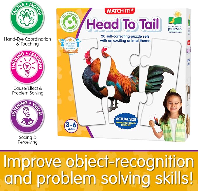 The Learning Journey: Match It! Head to Tail - 20 Self-Correcting Animal-Themed Puzzle Sets - Matching Puzzles for Children Ages 3-6 Years (40 Pieces) - Image 6