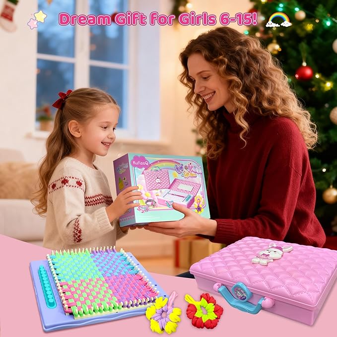 Weaving Loom Kit Toys & Friendship Bracelet Making Kit for Kids, Birthday Christmas Gifts for Girls Ages 6 7 8 9 10-12, Potholder Coaster Rainbow Bands Weaving Kit, Creative DIY Arts and Craft Looms