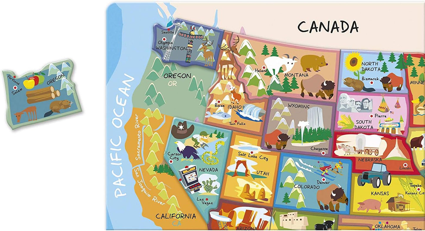 Janod - Kids Magnetic USA map Puzzle - 19.7 x 13.4 in - 48 Pieces - Image 3