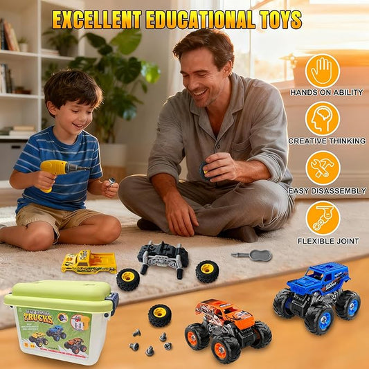Take Apart Monster Truck Toys for Kids 3 4 5 6 7 8 Year Old Boys – STEM Learning Building Toy with Electric Drill & Storage Box Gift Birthday Christmas for Boys Girls Kids Toddlers