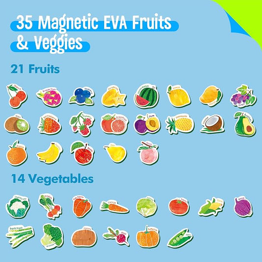 35 PCS Fruit & Vegetable Magnets, Adorable Magnetic Fruits Veggies Thick Foam Fridge Magnets Cute Educational Learning Toys for Toddles Kids - Image 2