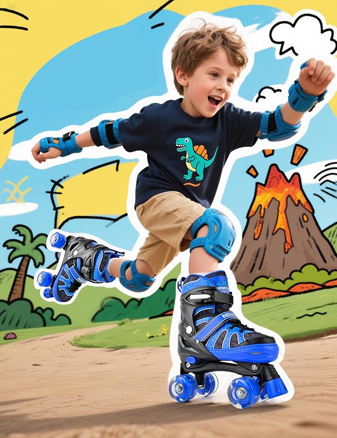 NEMONE Mermaid 4 Size Adjustable Light up Roller Skates for Girls, Purple Blue Skates for Toddlers, Beginner Kids Butterfly Roller Skates Indoor Outdoor